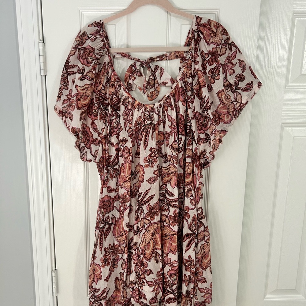 Free People Floral Blouse in Red and Cream